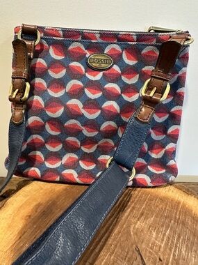 Fossil Crossbody Bag in Navy, Red, and Brown
